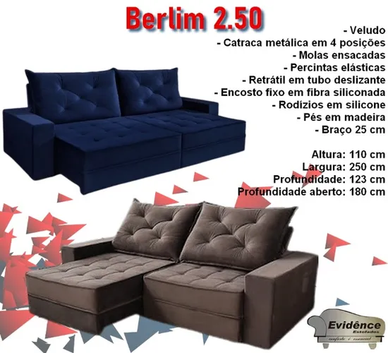 Sala sofá retrátil e reclinável de 250 cm 
