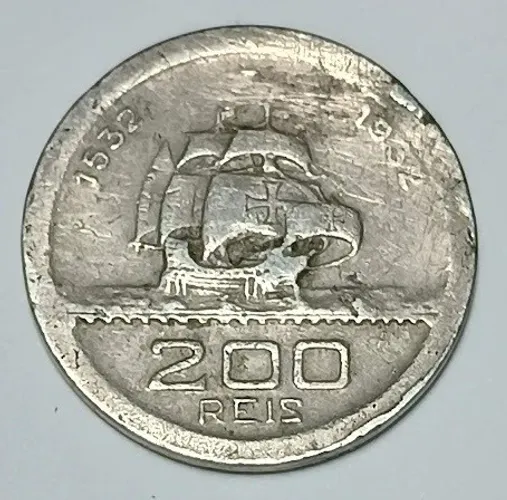 Moeda antiga. Brasil 1932. 200 réis. Comemorativa Série Vicentina.