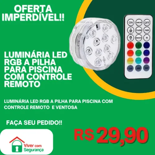 Luminária Led Rgb a pilha para Piscina com Controle Remoto