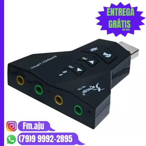Placa de áudio USB 7.1 - Novo / Entrega Grátis 8km/ Garantia