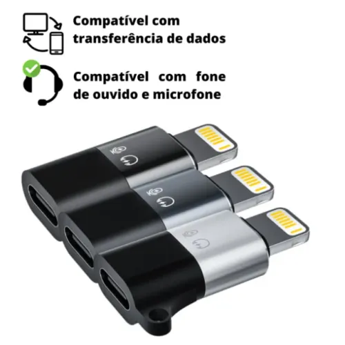Adaptador USB-C Tipo C fêmea para Lightning Macho Compatível com iPhone iPad Fone de Ouvid