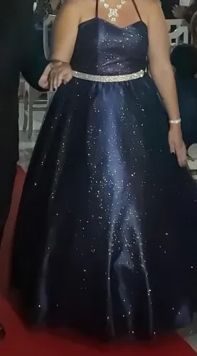 Vestido de 15 Anos Azul Marinho com Brilho - Saia longa removível, vira saia curta.