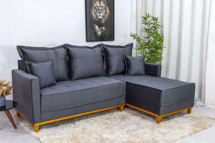 Sofá 3 Lug. Milão C/Chaise Lado Esquerdo Veludo Larg. 2.30m - Molas Ensacadas