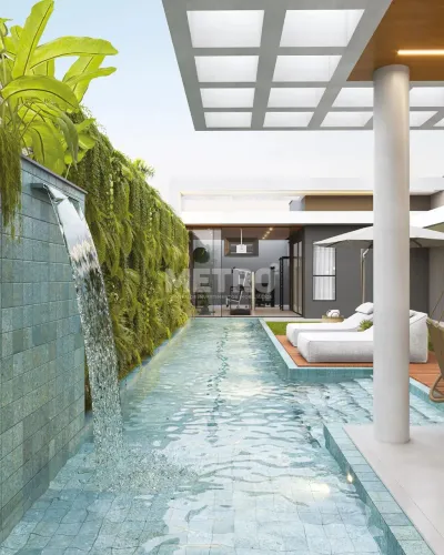 3 Suítes, sendo a master ampla com closet e banheira, Piscina com ducha e deck