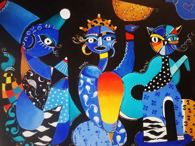 Pintura óleo sobre tela Afro-brasileira moderna 