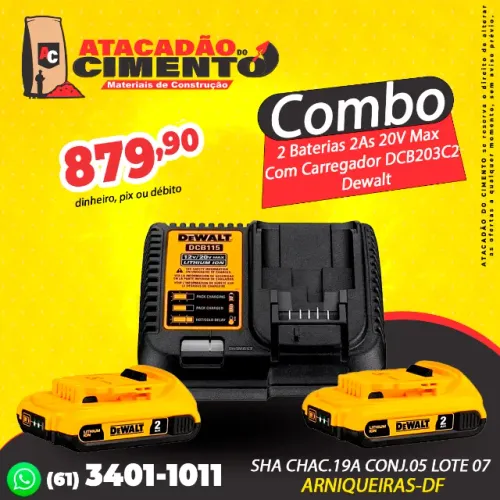 Combo 2 Baterias 2Ah 20V Max Com Carregador DCB203C2 Dewalt