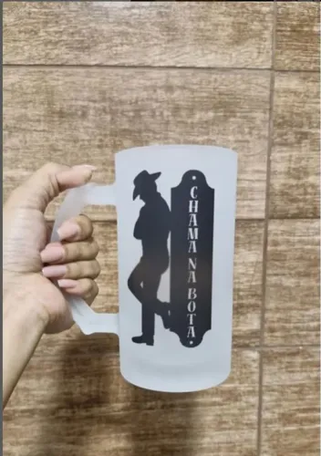 Caneca modelo country - 475ml vidro jateada sem cor na base
