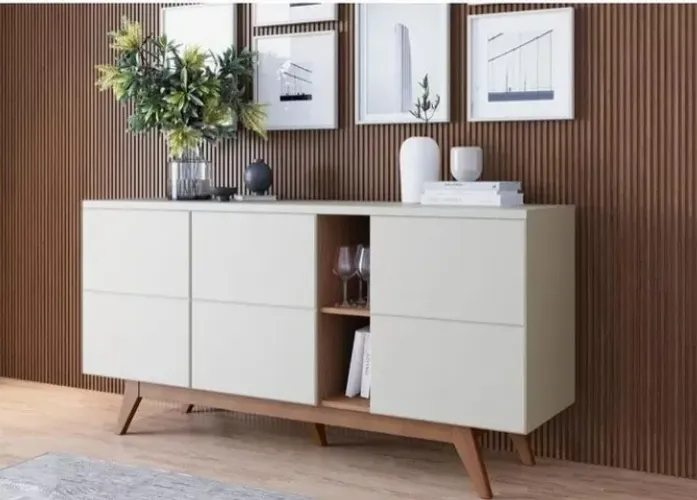 Buffet 3 Portas detalhadas Noronha Off White Matte / Freijó - Colibri