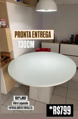 Mesa de Jantar Redonda 130cm Vidro Laqueado - Pronta Entrega