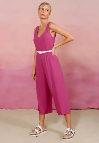 Macacão Pantacourt Canelado Pink La Mandinne