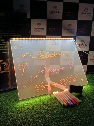 Quadro Mágico Neon Acrílico Brilhante, USB, 8 Cores de Canetas