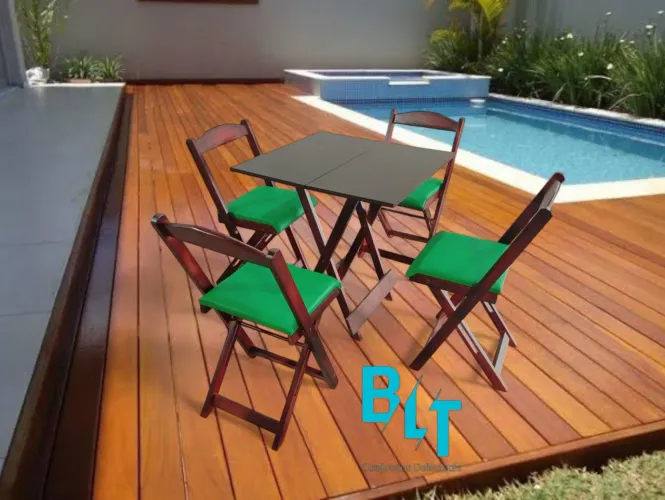 Conjunto Mesa Dobrável e 4 Cadeiras Madeira Maciça