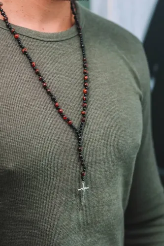 Terço com Pedra Olho de Boi e Crucifixo em Prata