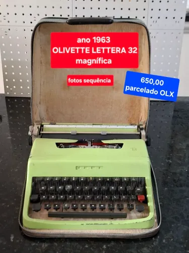 Antiga máquina de escrever OLIVETTI LETTERA p/decoração e antiquários 