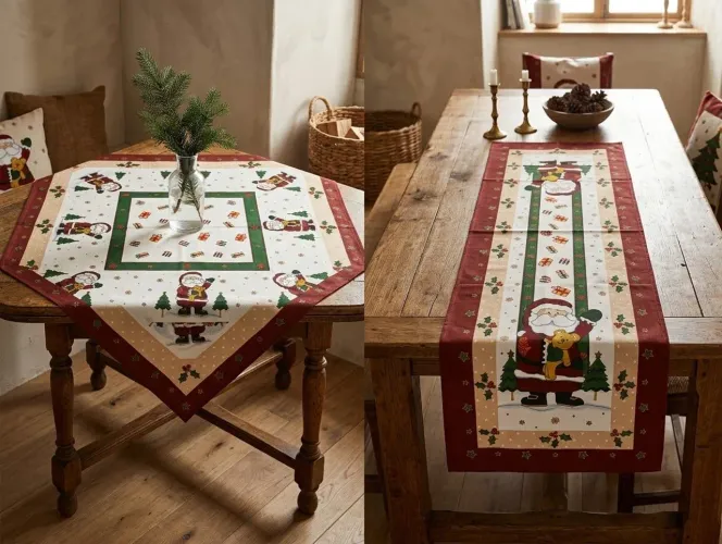 Conj de toalha 78x78 mais caminho de mesa de mesma estampa, 0,35 por 1,20