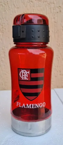 Garrafa do FLAMENGO confeccionada em plástico e alumínio (500ml) nova sem uso.