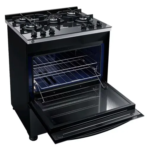 Fogão Brastemp 5 bocas preto com mesa de vidro e turbo chama bfs5vce