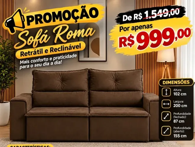 Sofa Retratil e reclinavel marrom A PRONTA ENTREGA