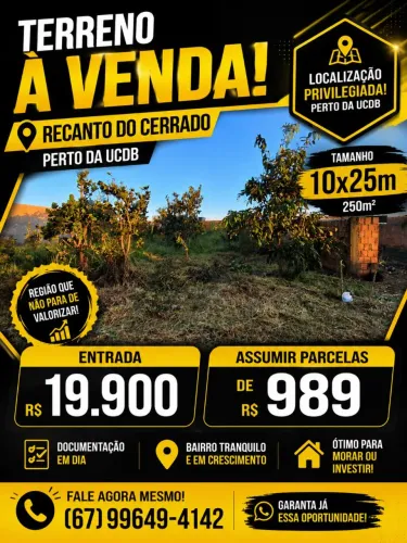 TERRENO À VENDA - RECANTO DO CERRADO | PRÓXIMO À UCDB