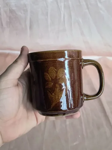 caneca de cerâmica antiga anos 80 nova rústico marrom decoração cozinha antiquario vintage