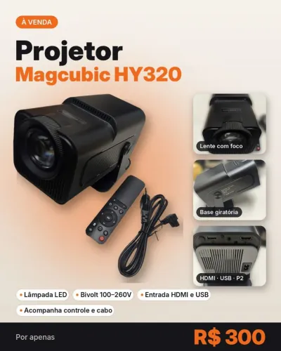 Projetor Magcubic HY320 LED com base giratória + controle