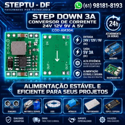 Step Down 3A Conversor de corrente 24V 12V 9V a 5V Arduino COD-AM304