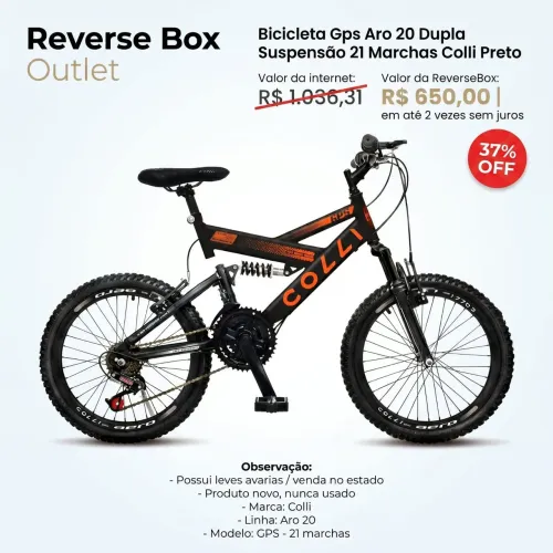 Bicicleta GPS Aro 20 Dupla Suspensão 21 Marchas - Colli Preto
