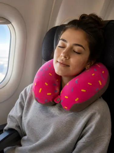 ALMOFADA DE PESCOÇO PARA VIAGEM - ESTAMPA DONUT ROSA 