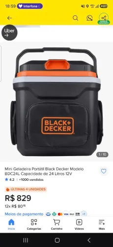 OMini Geladeira Portátil Black Decker Modelo BDC24L Capacidade de 24 Litros 12V