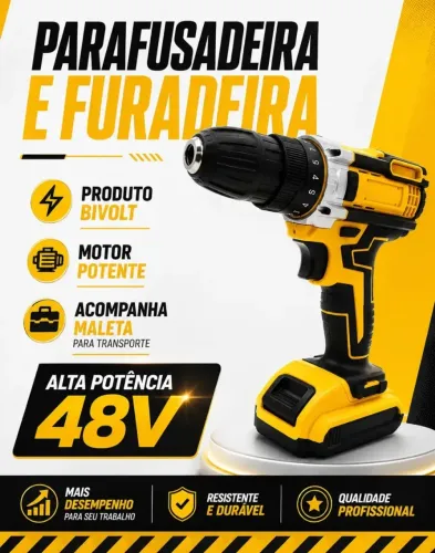 Parafusadeira Furadeira 48v Profissional +2 Baterias +maleta