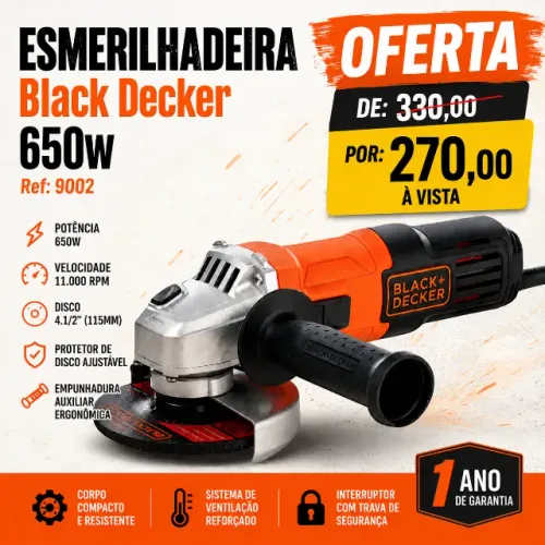 Esmerilhadeira Black Decker 650w: 270,00 avista