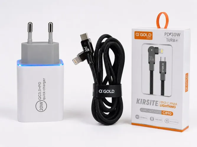 KIT CARREGADOR RÁPIDO iPhone 20W + CABO PD 30W