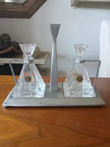 Galheteiro Cristal Italiano RCR e Estanho Legítimo Vintage