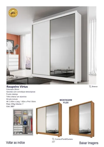 Roupeiro Virtus c/espelho e pés