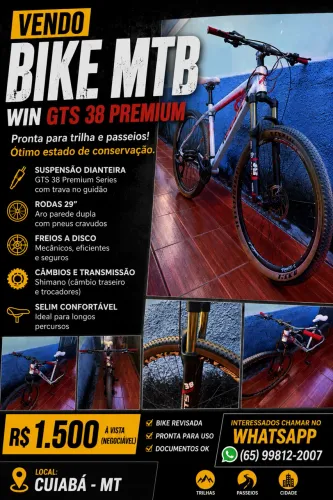 Bike MTB Win GTS 38 Premium Aro 29 Freio a Disco - Revisada