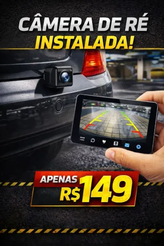 Câmera de ré ja instalada, carro, kombi ônibus, caminhão.