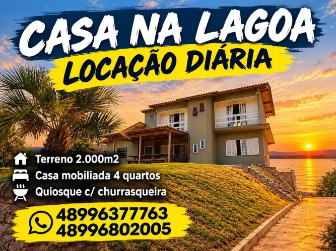 Aluguel diário com praia particular (lagoa) Casa mobiliada c/ 4 quartos Sitio de 2.000m²