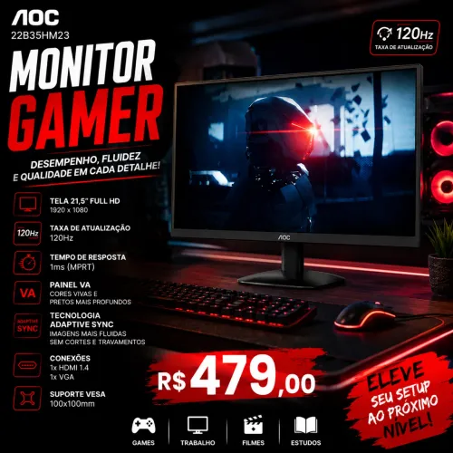 Monitor Gamer AOC 21,5 Full HD | 120Hz | 1ms | Painel VA | Novo Lacrado