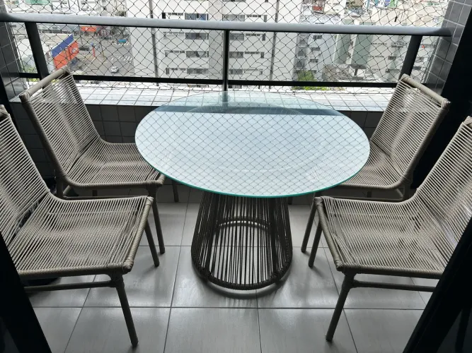 Conjunto de Vime para Varanda Gourmet - Mesa e 4 Cadeiras