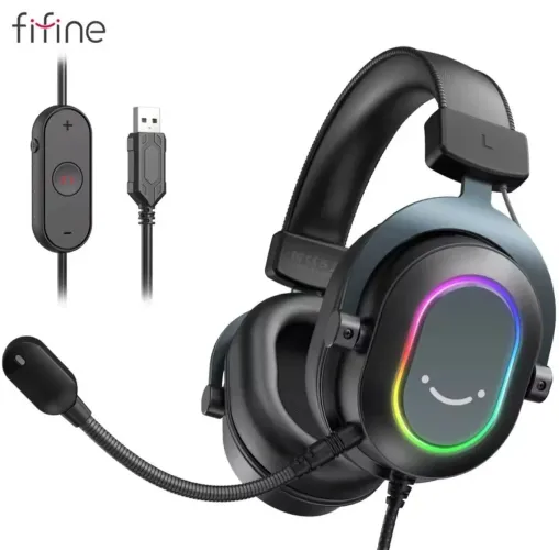 Headset Fifine Ampligame H6 Rgb 7.1<br><br>Surround Gamer Cor Preto