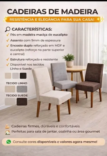 Cadeiras novas madeira maciça sued