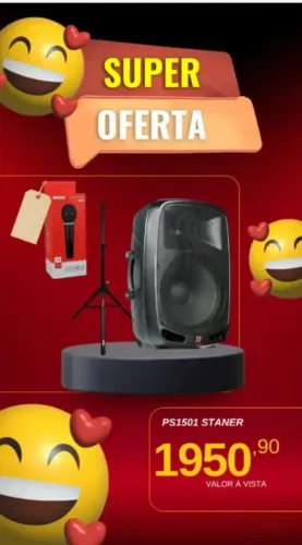 Caixa PS1501 Staner + Microfone de Presente - Igreja - Loja - Restaurante - Lazer - Oferta