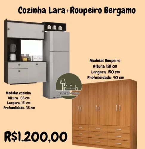 Cozinha Lara + Roupeiro Bergamo (Pague na entrega)