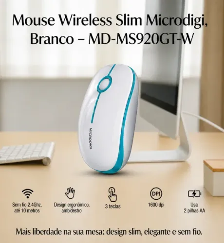  Mouse Wireless Microdigi MD-MS920GT-W (produto novo)