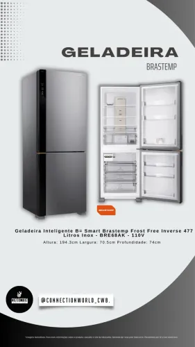 Geladeira Inteligente B= Smart Brastemp Frost Free Inverse 477 Litros Inox - BRE68AK