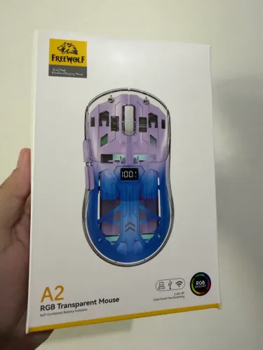 Mouse para jogos sem fio RGB transparente FreeWolf, 2,4 Ghz/Bluetooth
