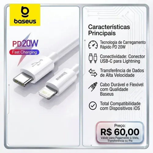 Cabo Turbo Para Iphone 20W Baseus (Original e Lacrado)