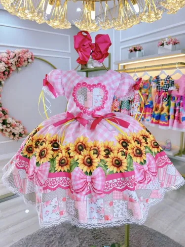 Vestido junino infantil girassóis