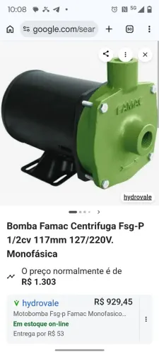 Bomba D'água FAMAC 1/2 CV 127/220 Volts