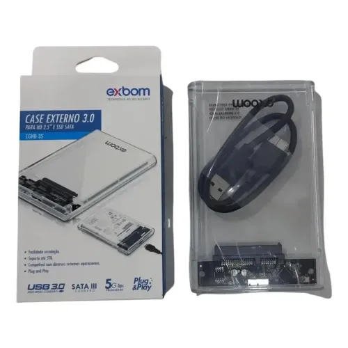 Case de HD 2.5 Usb 3.0 Sata III Transparente Exbom